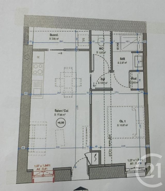 Afficher la photo en grand Appartement F2 à vendre - 2 pièces - 37.1 m2 - ST GENIS LAVAL - 69 - RHONE-ALPES - Century 21 Hestia Ldi
